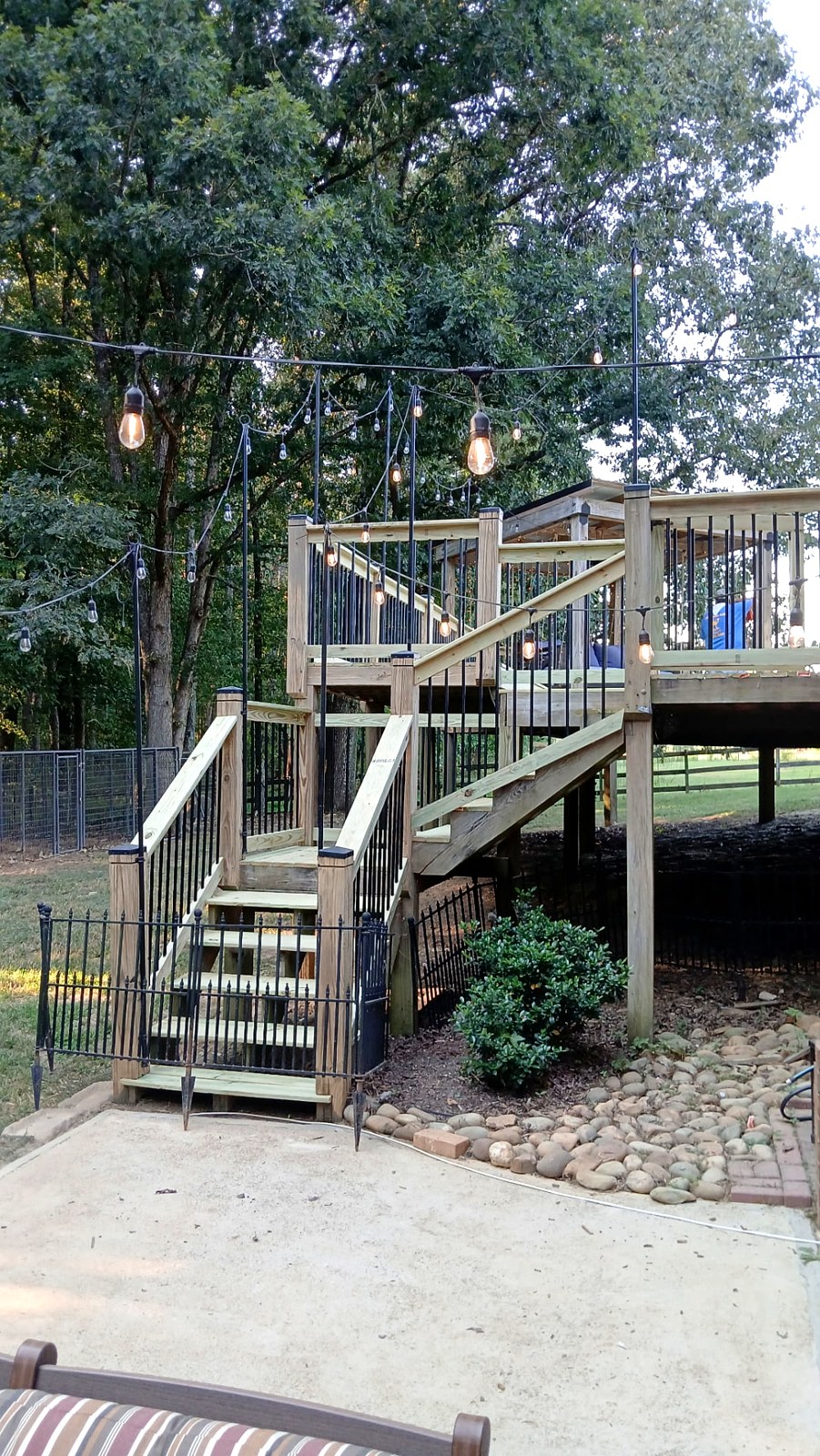 Deck stairs, railings & lighting