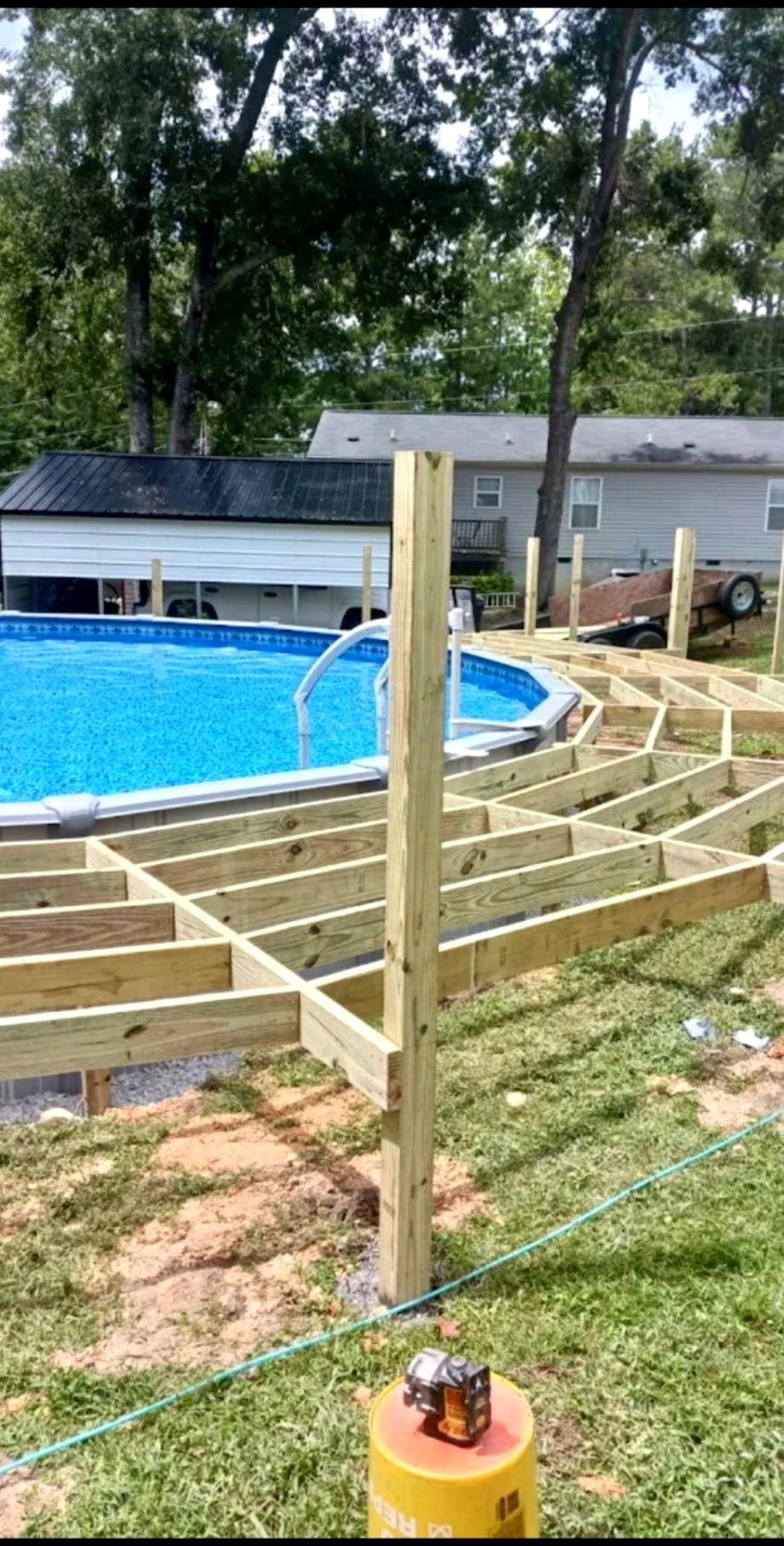 Pool deck framing — joists & posts around pool